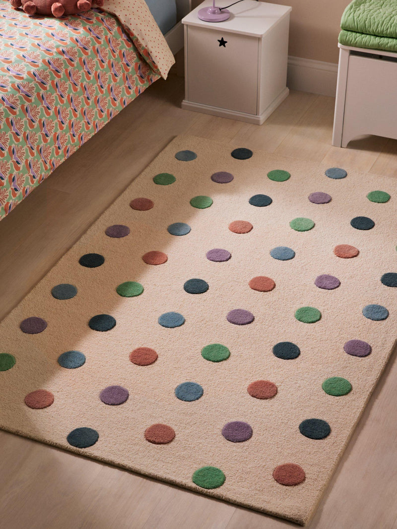 John Lewis polka dot wool rug multi 180x120cm, UK version
