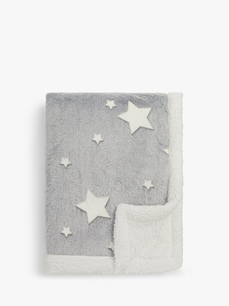 John Lewis kids' glow-in-the-dark star print sherpa fleece blanket, UK version