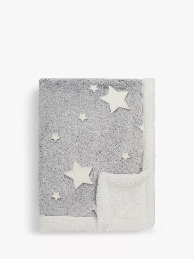 John Lewis kids' glow-in-the-dark star print sherpa fleece blanket, UK version
