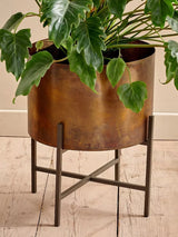 John Lewis nkuku Juoni Metal Indoor Planter & Stand, Antique Brass, 45cm- Buy online at McGrocer