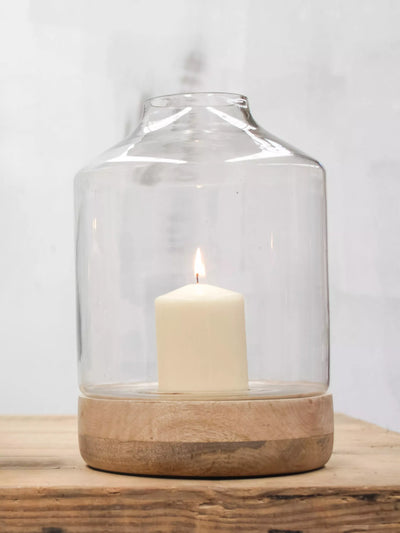 John Lewis nkuku Idha Mango Wood Tapered Hurricane Lantern Candle Holder, Small- Buy online at McGrocer