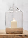 nkuku small Idha mango wood tapered hurricane lantern candle holder, UK version