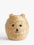 John Lewis bear water hyacinth storage basket with lid, natural, UK version
