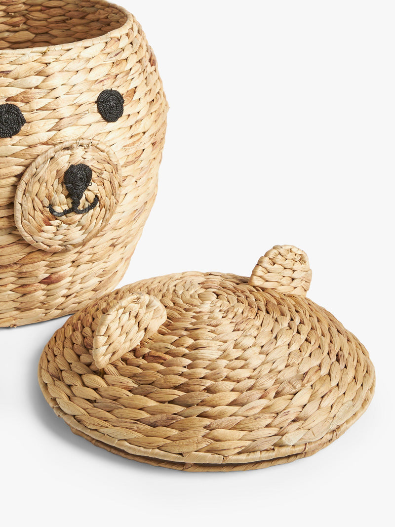 John Lewis bear water hyacinth storage basket with lid, natural, UK version