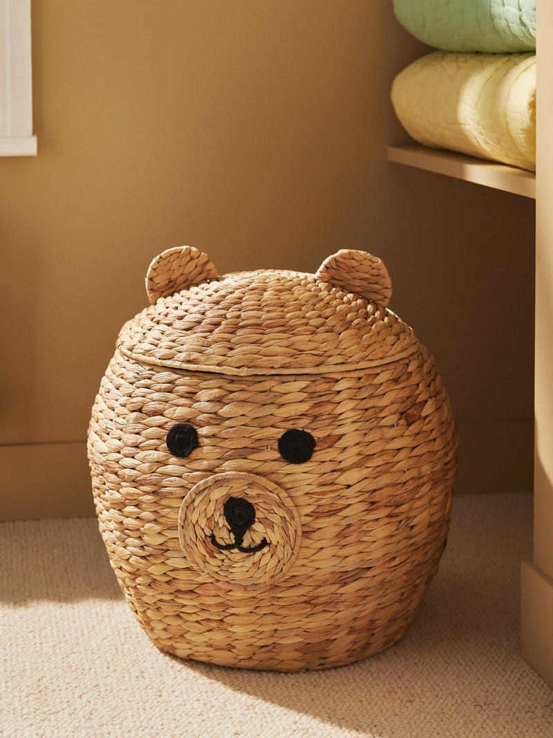 John Lewis bear water hyacinth storage basket with lid, natural, UK version