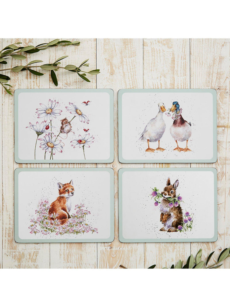 Wrendale Designs animal placemats set of 4 cork-backed, imported from the UK