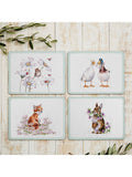Wrendale Designs animal placemats set of 4 cork-backed, imported from the UK