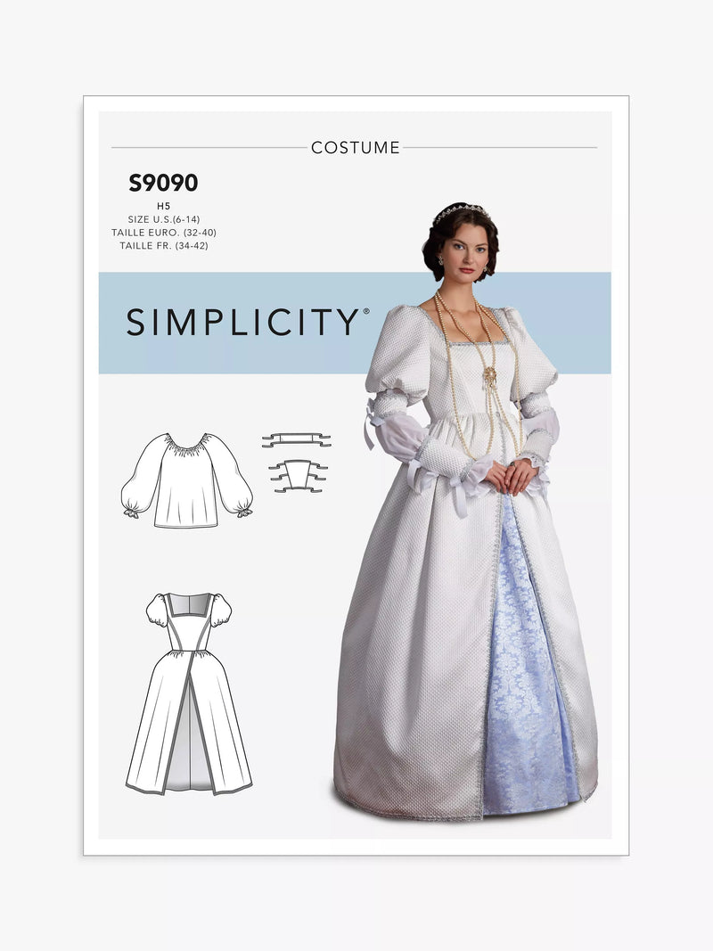 Simplicity sewing pattern S9090 Renaissance costume dress, UK version
