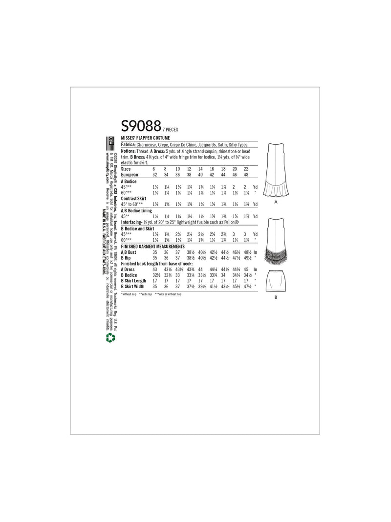 Simplicity sewing pattern flapper costume S9088, UK version
