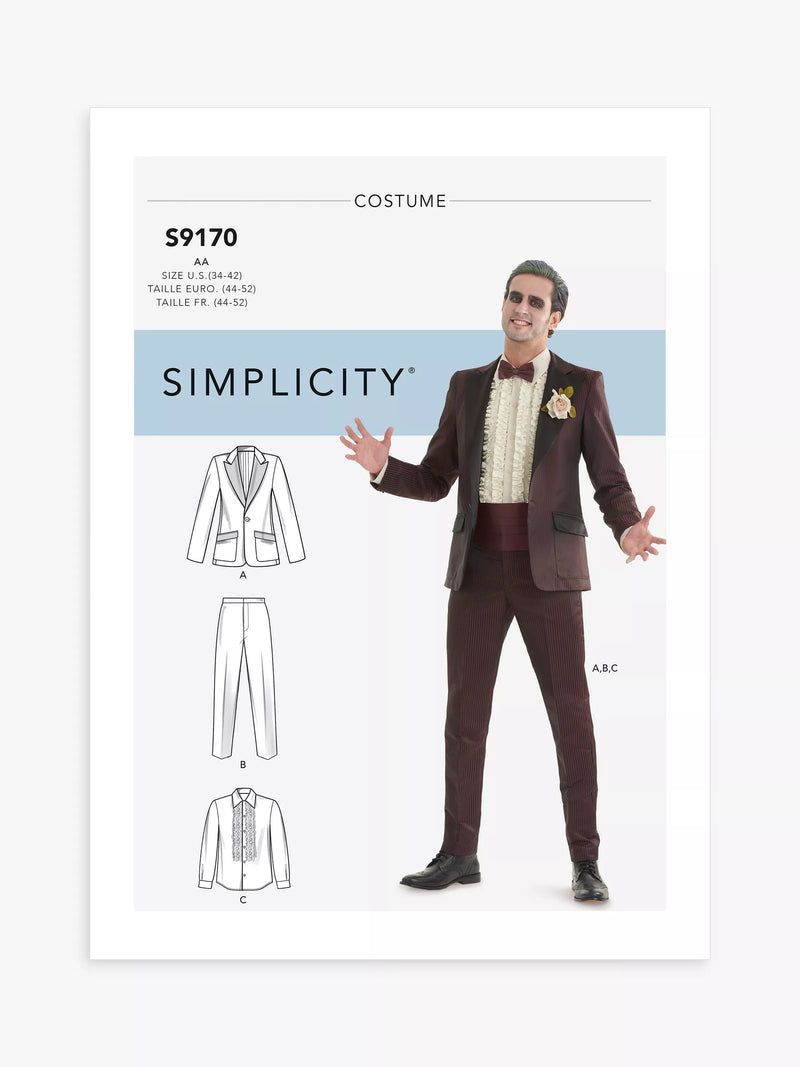 Simplicity men's tuxedo costume sewing pattern, UK version