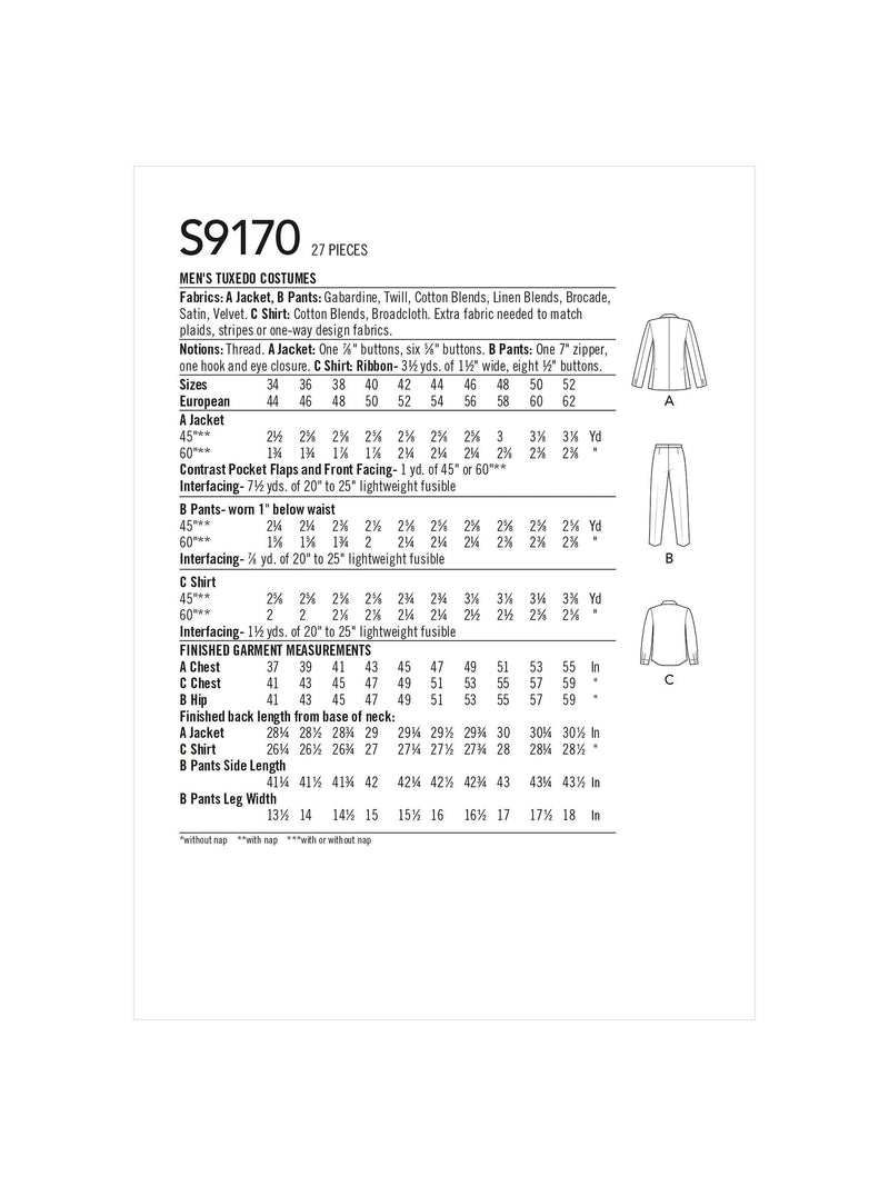 Simplicity men's tuxedo costume sewing pattern, UK version