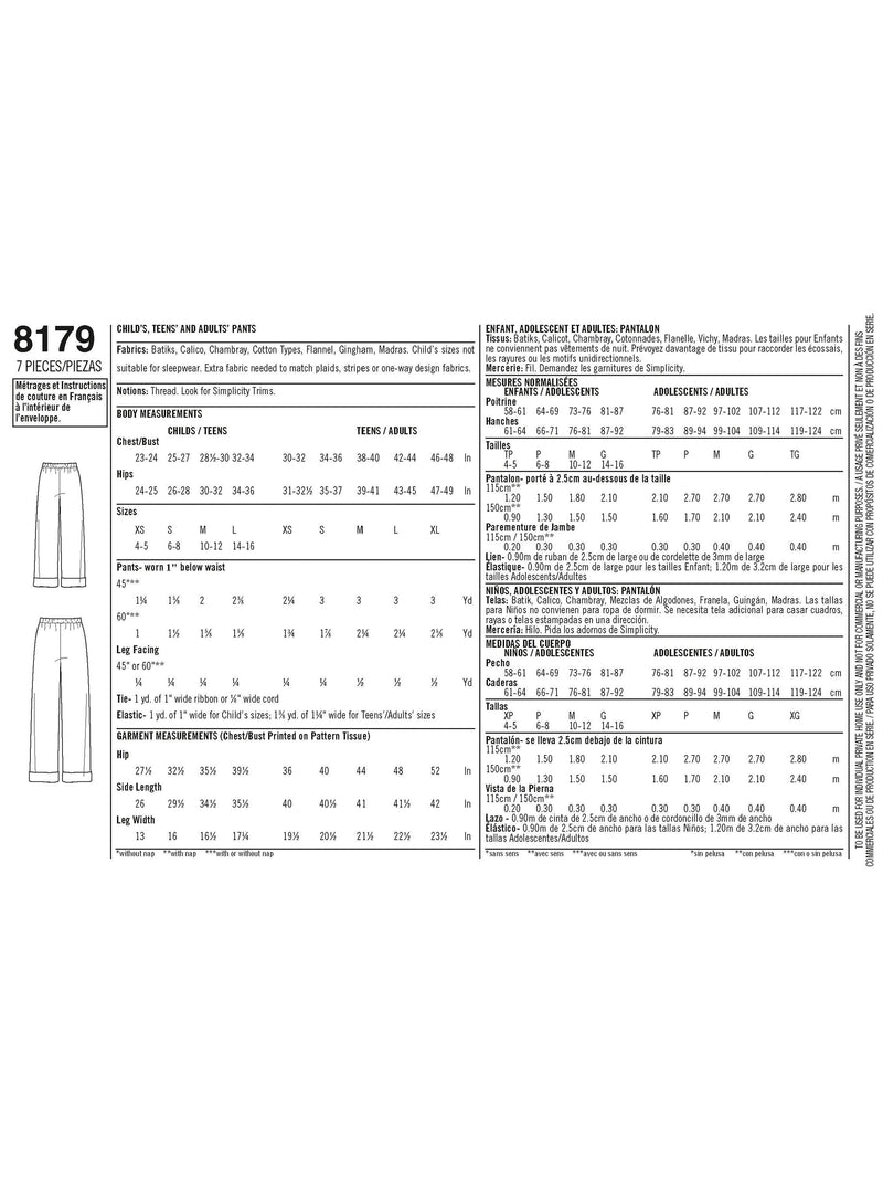 Simplicity family pants sewing pattern S8179A - British product