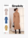 Simplicity sewing pattern for dolman sleeve dresses S9640, imported from the UK