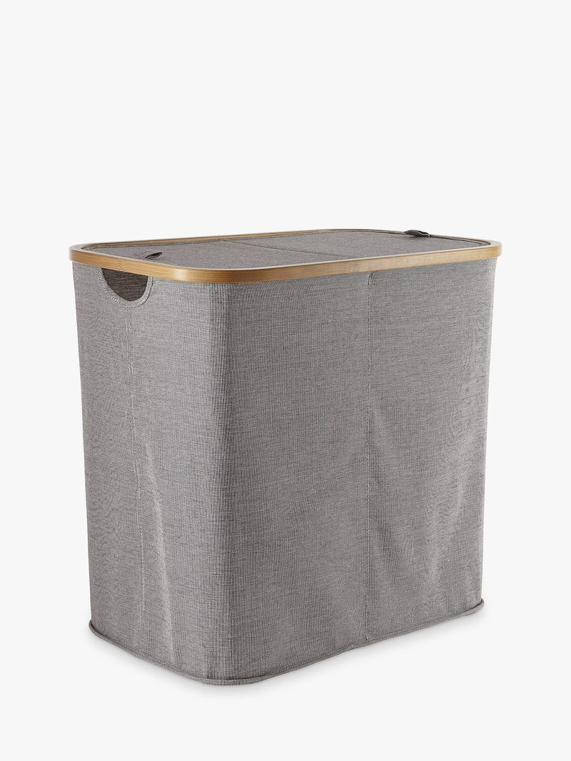John Lewis bamboo rim double laundry hamper grey, UK version