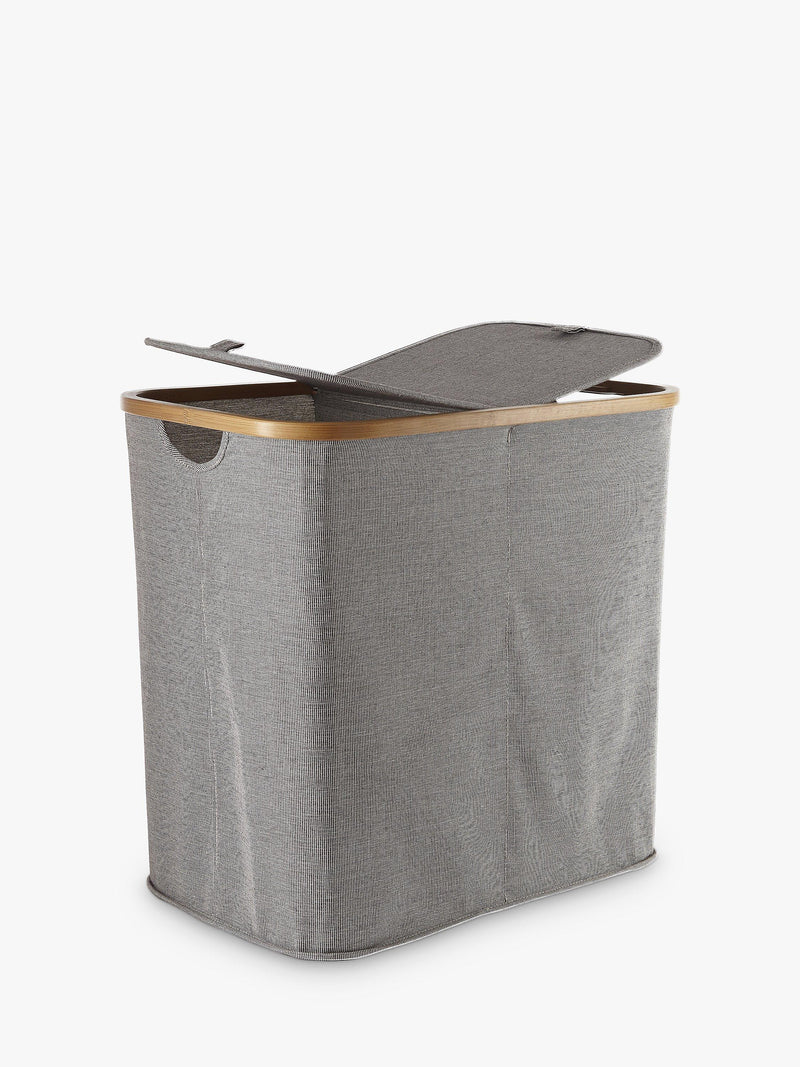 John Lewis bamboo rim double laundry hamper grey, UK version