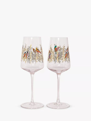 Wine Glasses with Birds and Gold Leaves Design, 440ml, Set of 2