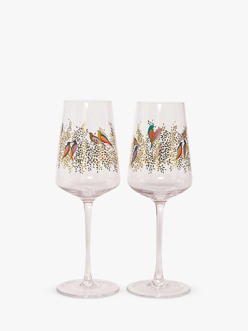 Sara Miller Birds wine glasses Clear/Multi set of two 440ml (British brand)