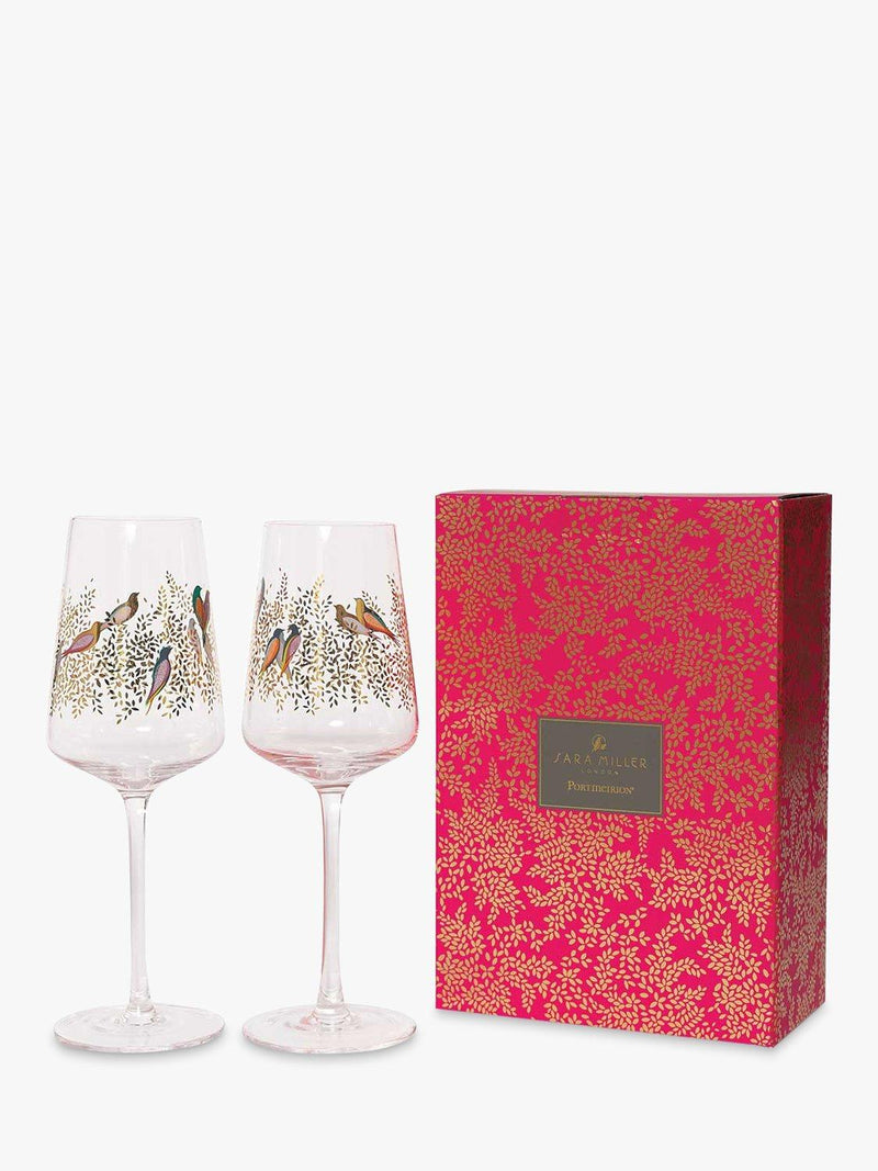 Sara Miller Birds wine glasses Clear/Multi set of two 440ml (British brand)