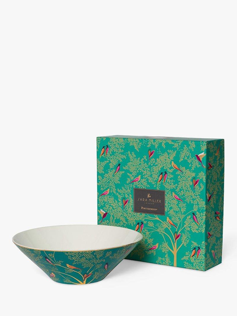 Sara Miller fine china birds salad bowl in green, 25cm (British brand)