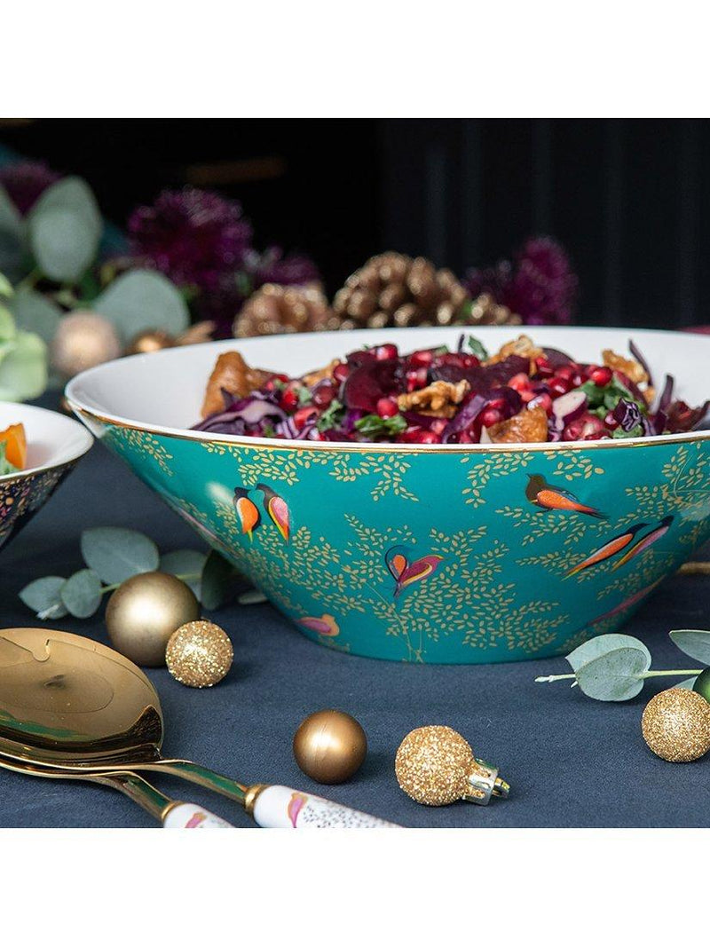 Sara Miller fine china birds salad bowl in green, 25cm (British brand)