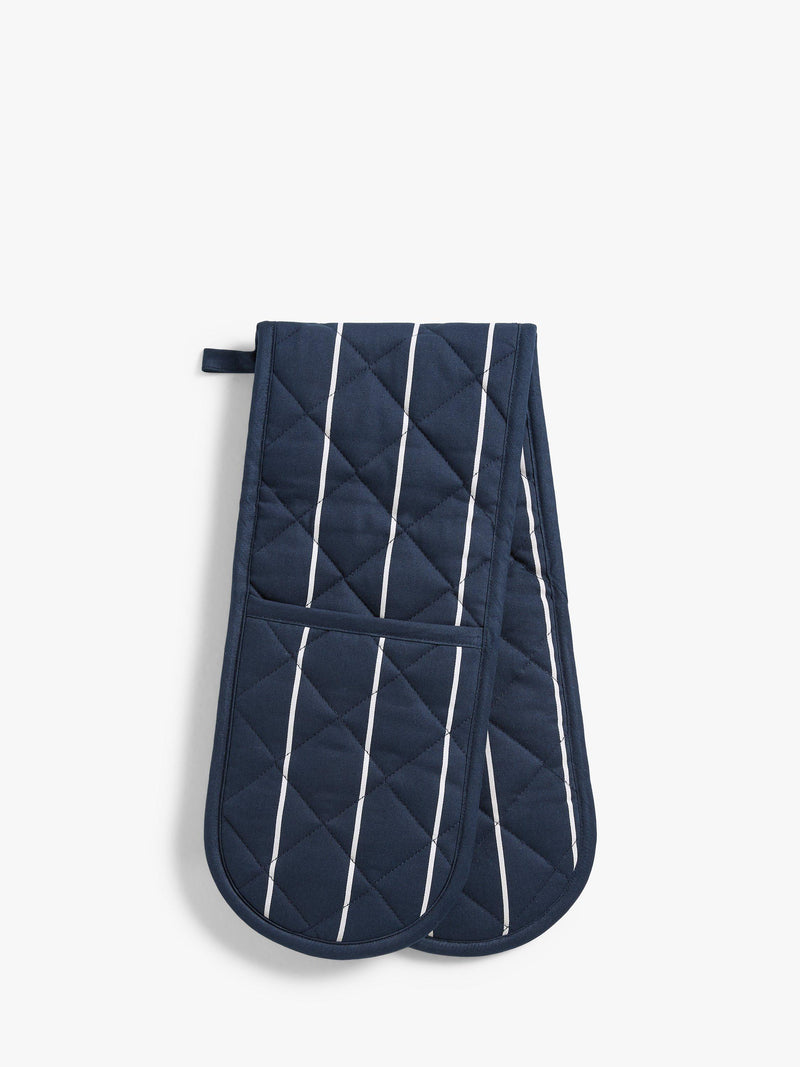 John Lewis classic butcher stripe double oven glove in navy, UK version