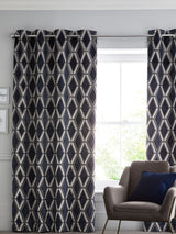 Next Luxe Heavyweight Geometric Cut Velvet Made to Measure Curtains Navy Blue- Buy online at McGrocer