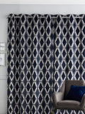 Navy blue geometric velvet curtains made to measure (British brand)