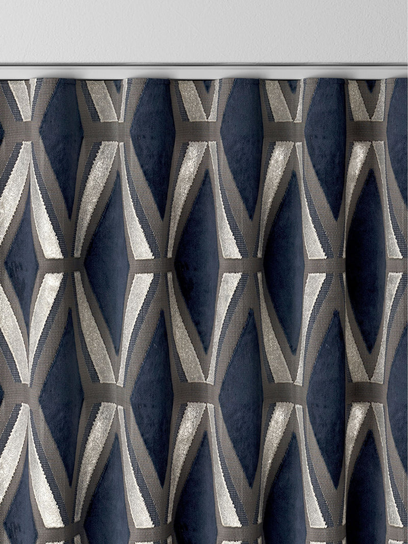 Navy blue geometric velvet curtains made to measure (British brand)