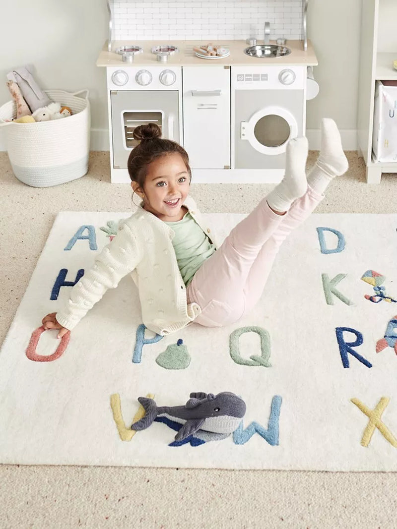 Great Little Trading Co alphabet rug large wool hand-tufted, imported from the UK