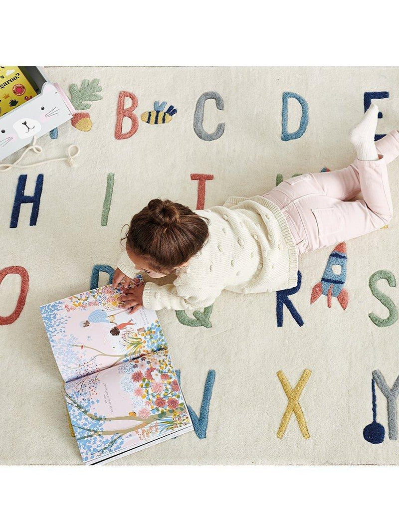 Great Little Trading Co alphabet rug large wool hand-tufted, imported from the UK