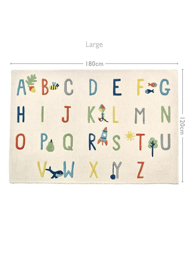 Great Little Trading Co alphabet rug large wool hand-tufted, imported from the UK