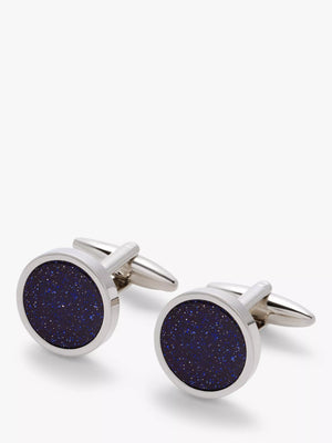 Round Goldstone Cufflinks with Imitation Rhodium Plating, Blue