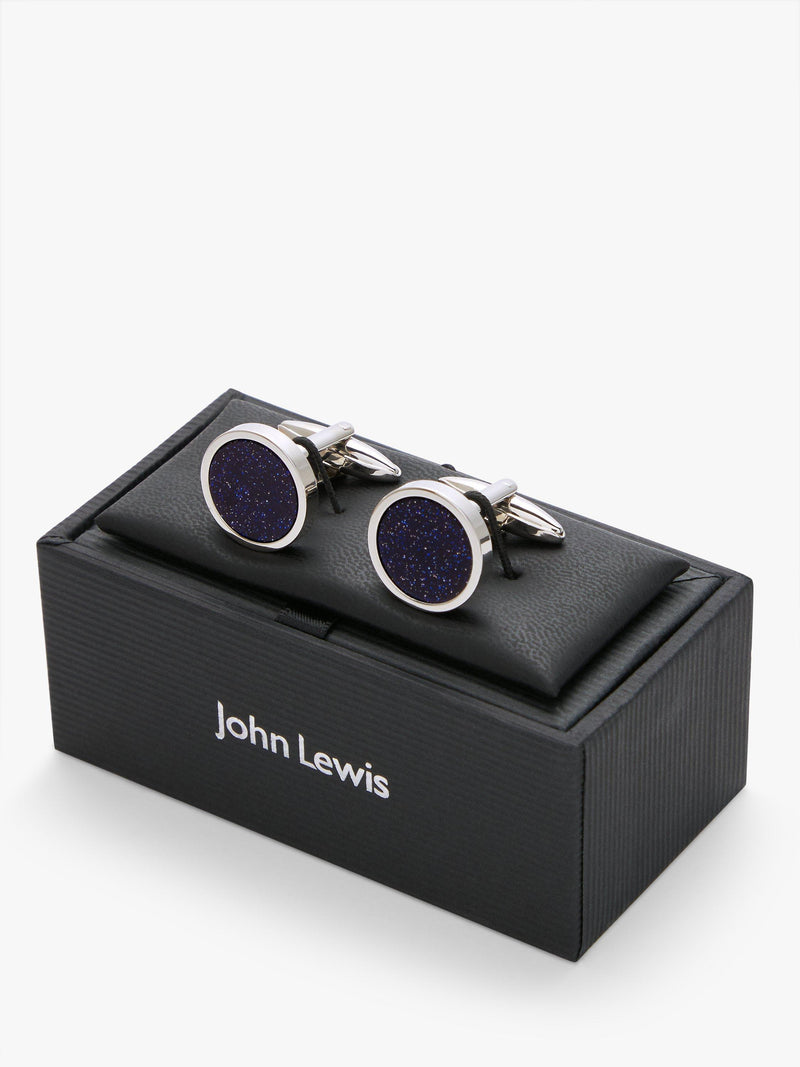 John Lewis round goldstone cufflinks in blue, UK version