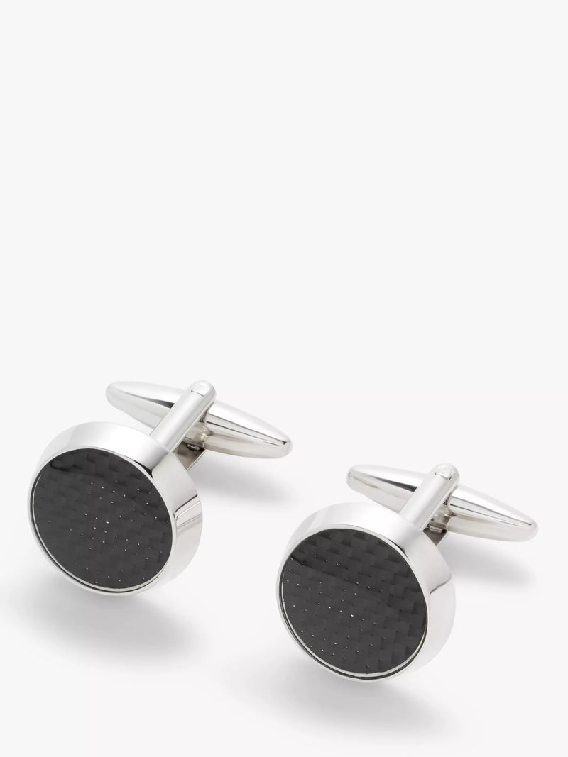 John Lewis grey carbon fibre round cufflinks (British brand)