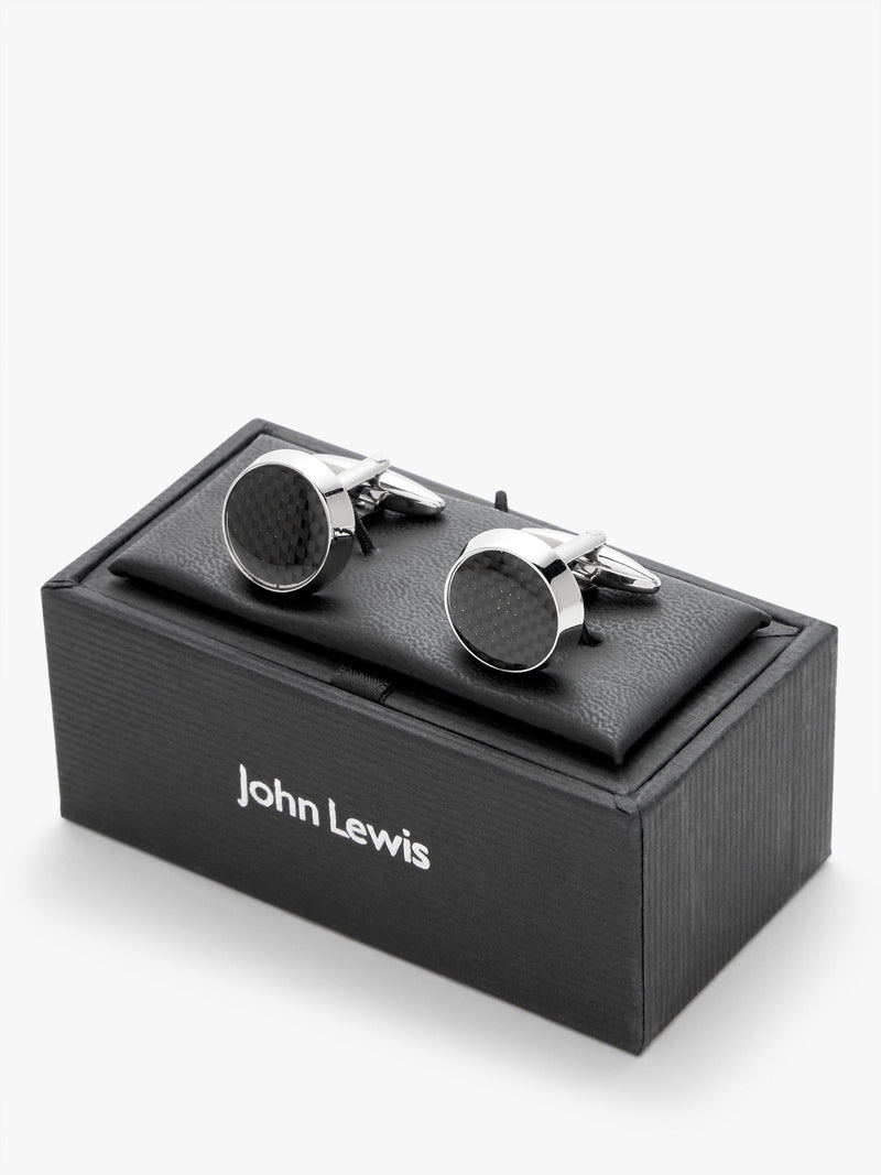 John Lewis grey carbon fibre round cufflinks (British brand)