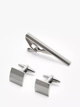 John Lewis John Lewis Textured Square Cufflinks & Tie Bar Gift Set, Gunmetal- Buy online at McGrocer