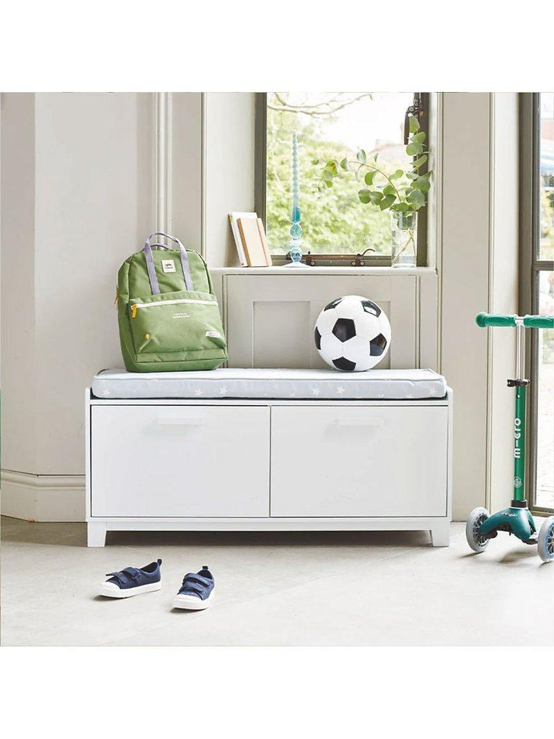 Great Little Trading Co white storage bench, imported from the UK