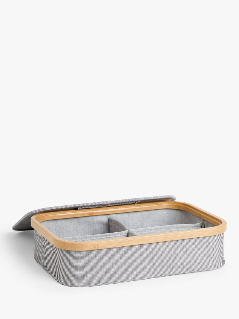 John Lewis bamboo rim divided storage basket H9.3xW38xD26cm, imported from the UK