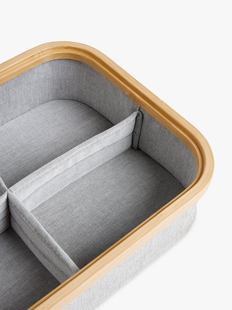 John Lewis bamboo rim divided storage basket H9.3xW38xD26cm, imported from the UK