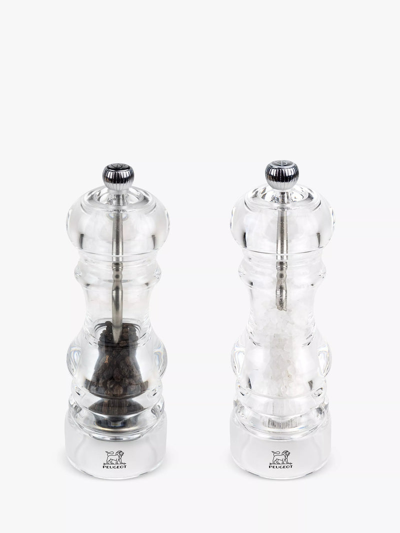 Peugeot acrylic salt and pepper mills set 18cm (British brand)