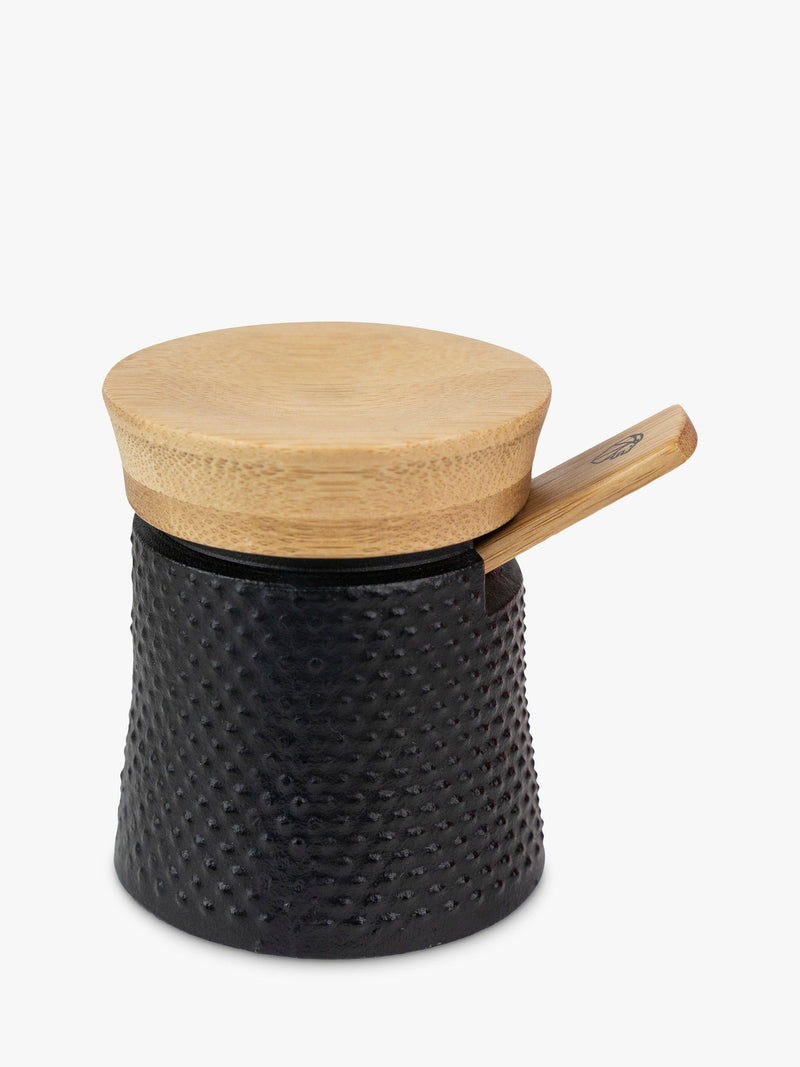 Peugeot Bali Spice Palace cast iron and bamboo pepper and salt mill set in matt black, imported from the UK