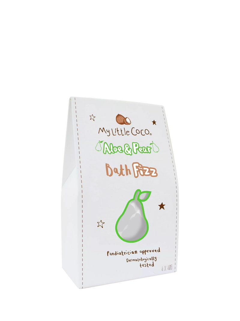 My Little Coco Baby Bath Fizz Aloe Pear 4 x 40g, imported from the UK