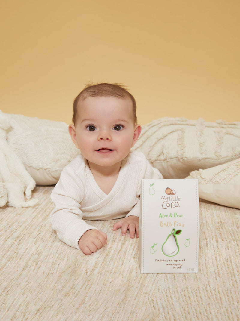 My Little Coco Baby Bath Fizz Aloe Pear 4 x 40g, imported from the UK