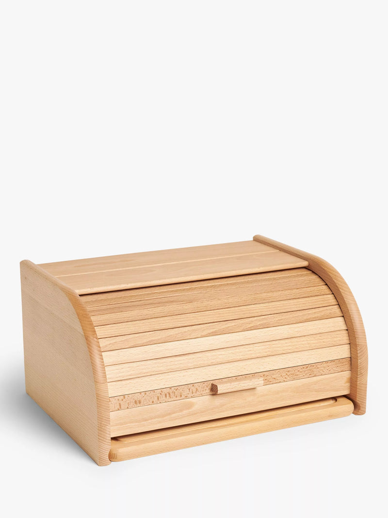 John Lewis beech wood bread bin with roll top - British product