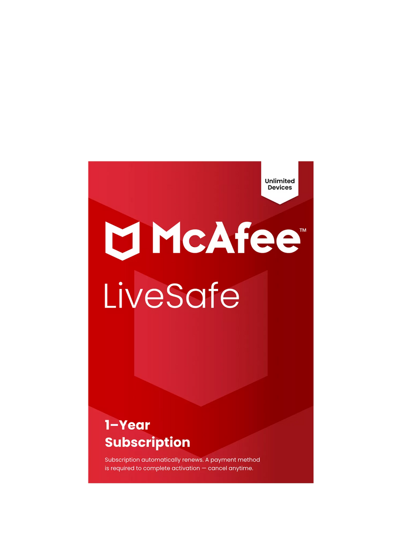 McAfee antivirus subscription unlimited devices 1 year (British brand)