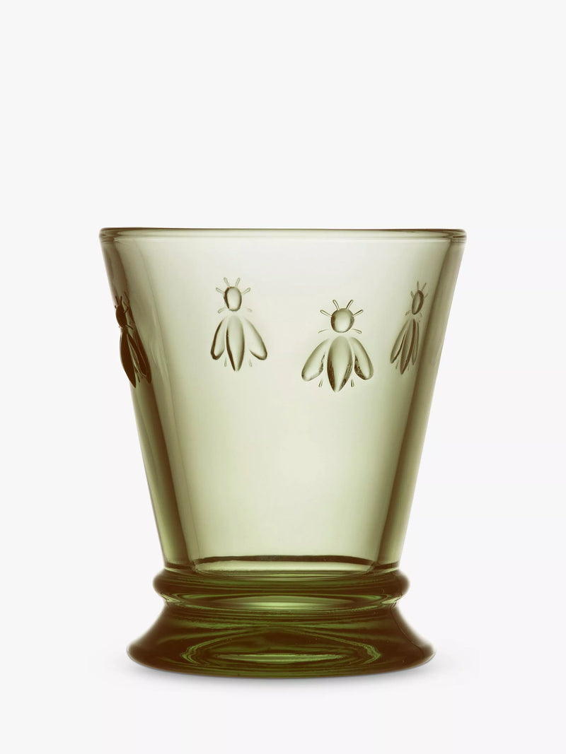 La Rochère bee glass tumbler 260ml olive green, imported from the UK