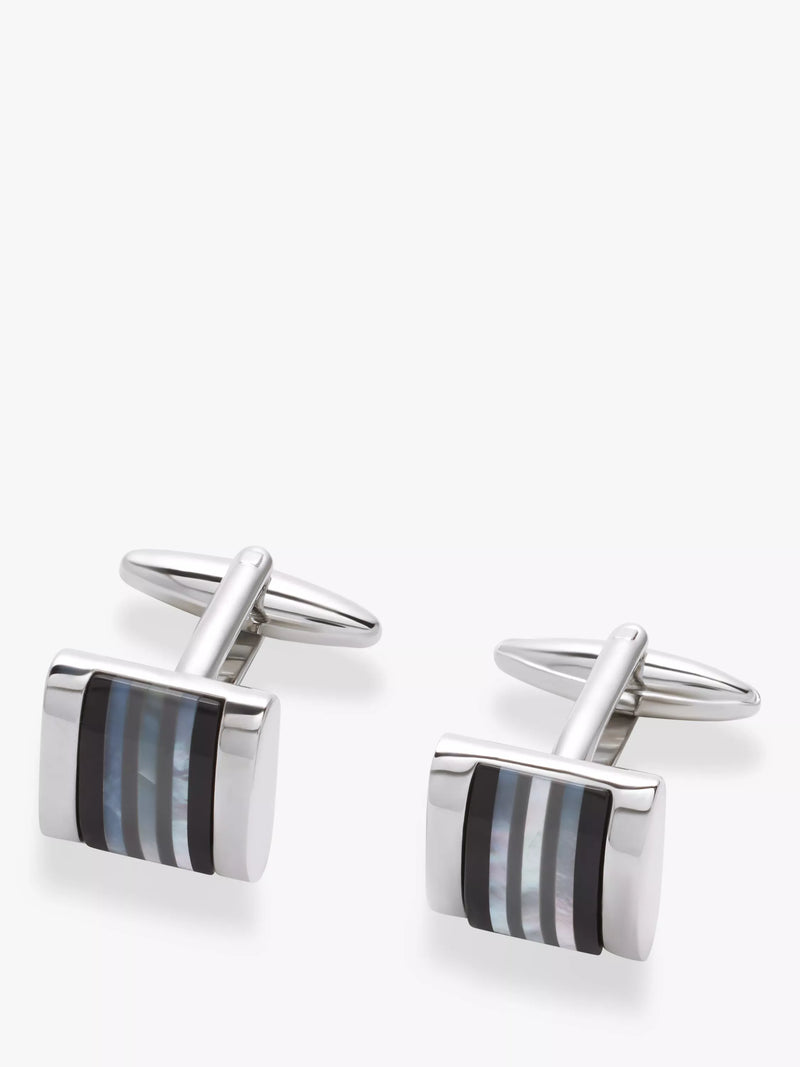 John Lewis striped mother of pearl and onyx cufflinks, imported from the UK