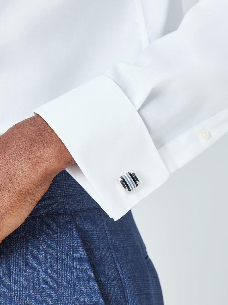 John Lewis striped mother of pearl and onyx cufflinks, imported from the UK
