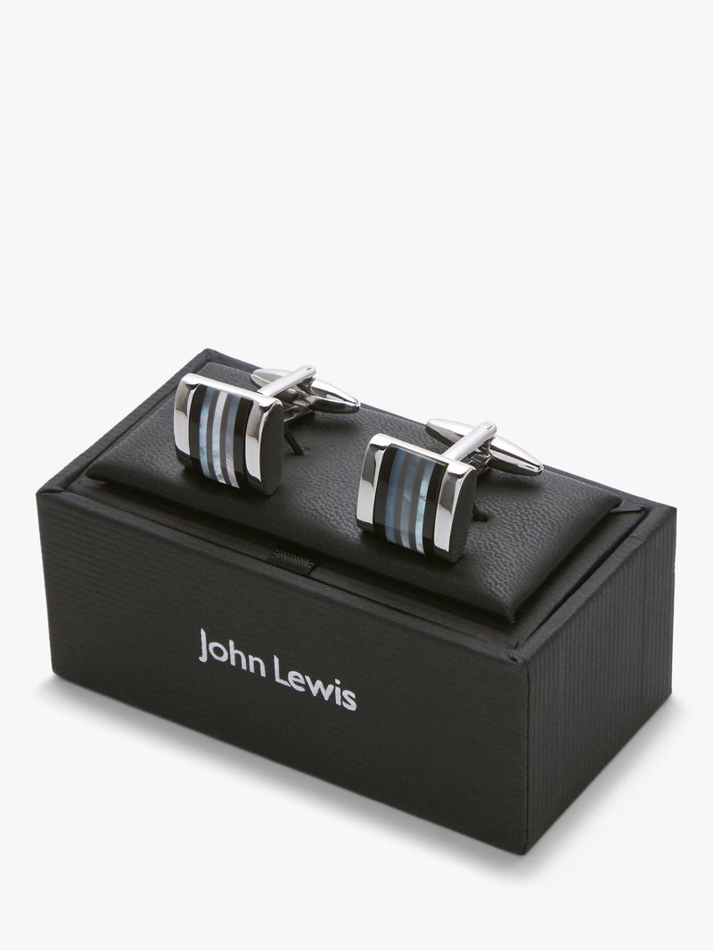 John Lewis striped mother of pearl and onyx cufflinks, imported from the UK