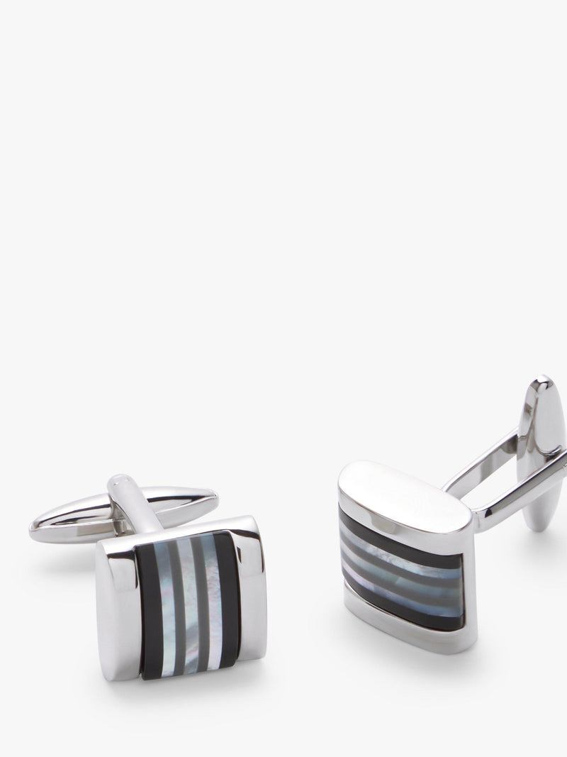 John Lewis striped mother of pearl and onyx cufflinks, imported from the UK